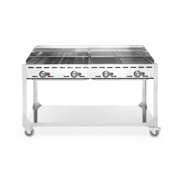 Green Fire grillsütő, 4 égővel, HENDI, Profi Termékcsalád, gurulós, Világos szürke, 22kW, 1400x612x(H)825mm