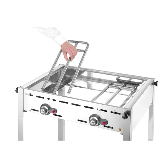 Green Fire grillsütő, 2 égővel, HENDI, Profi Termékcsalád, Zománcozott öntöttvas GN 1/1 sütőlap és sütőrács, 11,6kW, 740x615x(H)825mm
