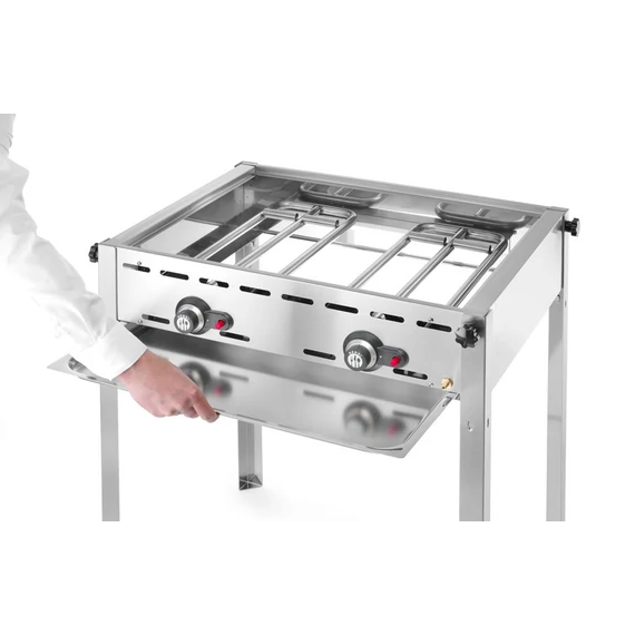 Green Fire grillsütő, 2 égővel, HENDI, Profi Termékcsalád, Zománcozott öntöttvas GN 1/1 sütőlap és sütőrács, 11,6kW, 740x615x(H)825mm
