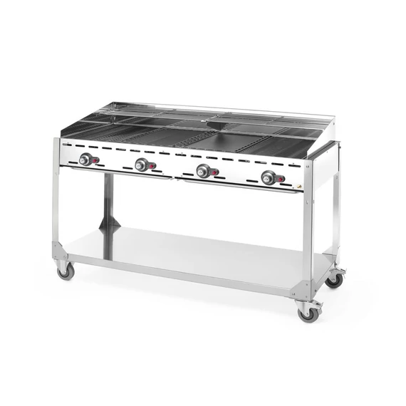 Green Fire grillsütő, 4 égővel, HENDI, Profi Termékcsalád, gurulós, Világos szürke, 22kW, 1400x612x(H)825mm