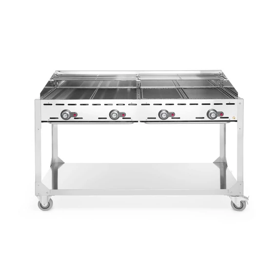 Green Fire grillsütő, 4 égővel, HENDI, Profi Termékcsalád, gurulós, Világos szürke, 22kW, 1400x612x(H)825mm