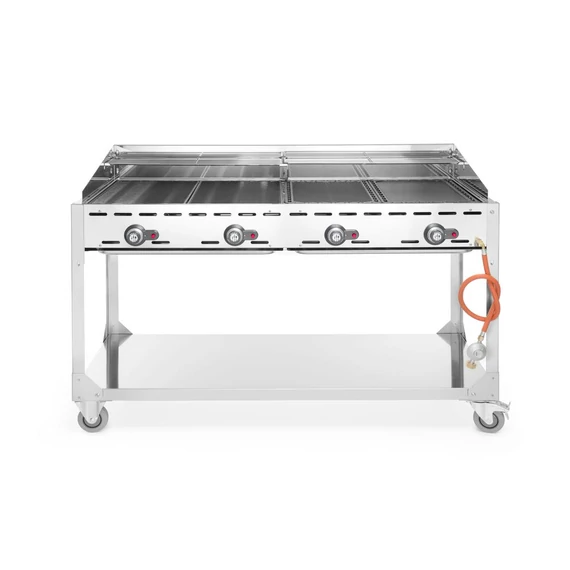 Green Fire grillsütő, 4 égővel, HENDI, Profi Termékcsalád, gurulós, Világos szürke, 22kW, 1400x612x(H)825mm