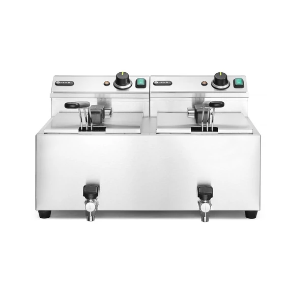Olajsütő Profi Line olajleeresztő csappal - 2 x 8 L, HENDI, Profi Line, 16L, 230V/7000W, 610x515x(H)369mm