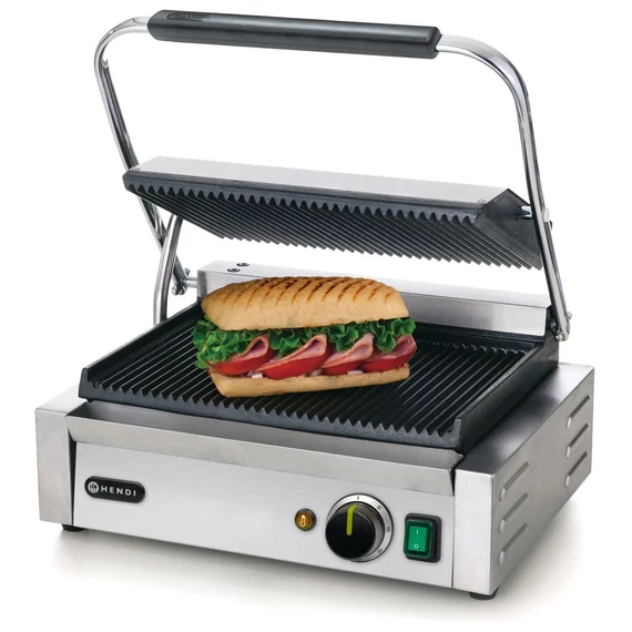 Kontakt grill „Pannini”, HENDI, Bordázott tetejű és aljú, 230V/2200W, 430x375x(H)216mm
