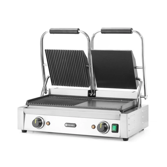 Kontakt grill - dupla verzió, HENDI, fele sima, fele bordázott, 230V/3600W, 570x375x(H)216mm