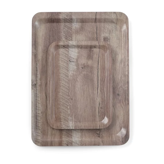 Melamin felszolgáló tálca fa mintázattal, AmerBox, Sötét fa, 370x530mm