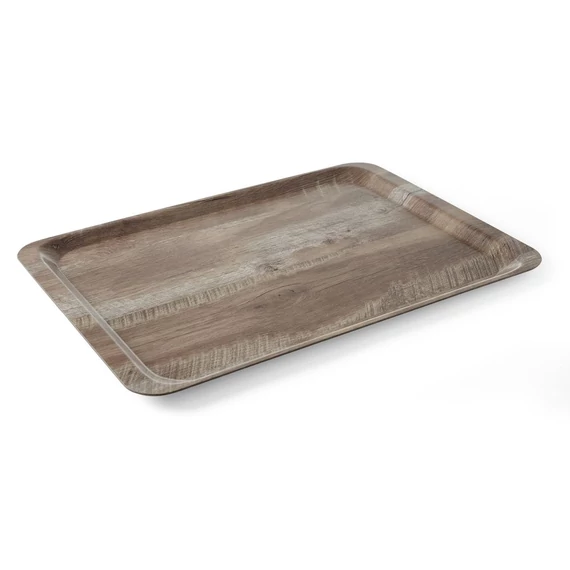 Melamin felszolgáló tálca fa mintázattal, AmerBox, Sötét fa, 370x530mm