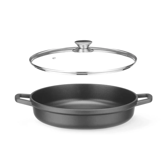 Öntött alumínium edény, tapadásmentes bevonattal, HENDI, 4,3L, Fekete, 425x332x(H)70mm