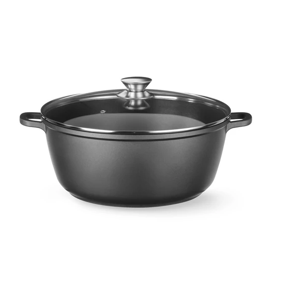 Öntött alumínium edény, tapadásmentes bevonattal, HENDI, 7L, Fekete, 367x290x(H)122mm