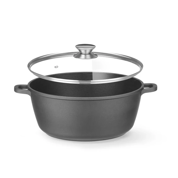 Öntött alumínium edény, tapadásmentes bevonattal, HENDI, 7,5L, Fekete, 387x310x(H)130mm