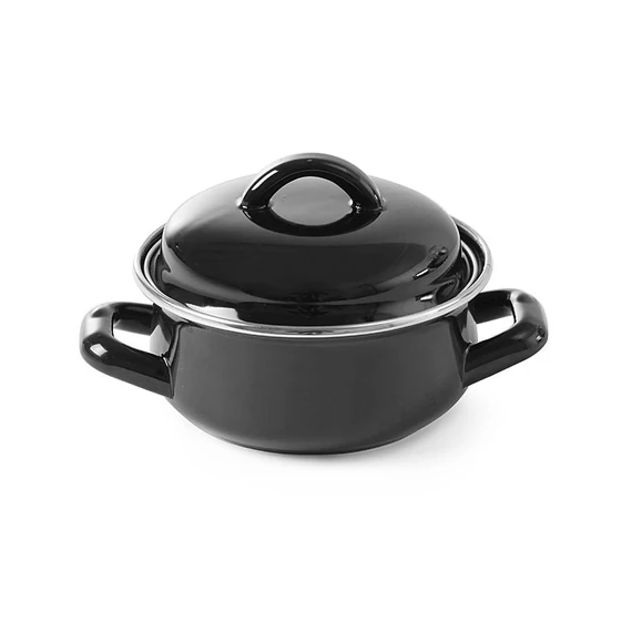 Leveses & szószos edény - fedővel, HENDI, fekete, 0,8L, ⌀140x(H)110mm