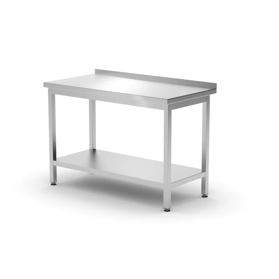 Fali asztal polccal – csavarozott, mélység: 600 mm, HENDI, Profi Line, 1200x600x(H)850mm