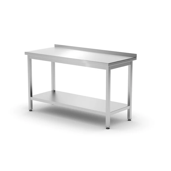 Fali asztal polccal – csavarozott, mélység: 600 mm, HENDI, Profi Line, 1400x600x(H)850mm