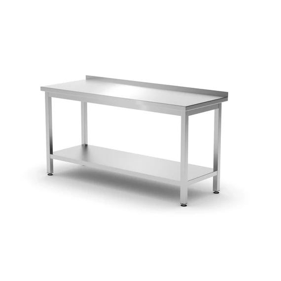 Fali asztal polccal – csavarozott, mélység: 600 mm, HENDI, Profi Line, 1600x600x(H)850mm