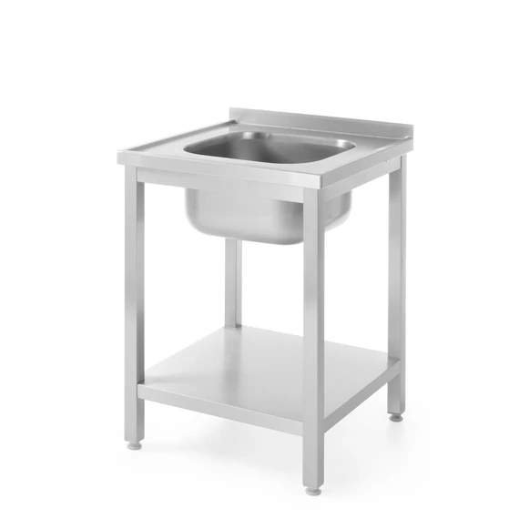 Mosogatóasztal polccal – csavarozott, mélység: 600 mm, HENDI, Profi Line, Középre igazított, 600x600x(H)850mm