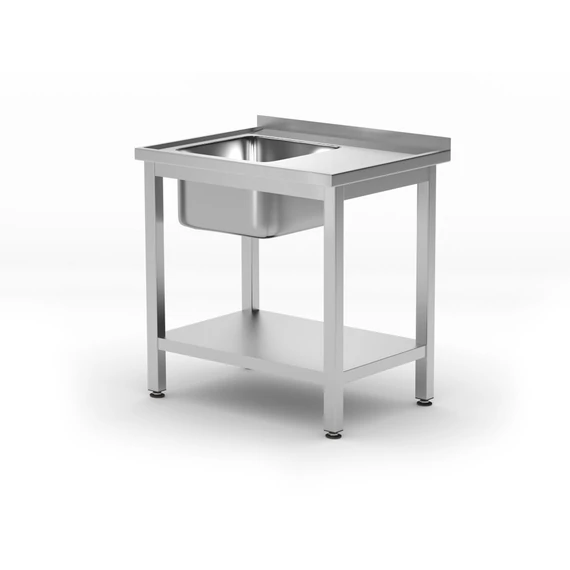 Mosogatóasztal polccal – csavarozott, mélység: 600 mm, HENDI, Profi Line, Bal oldal, 800x600x(H)850mm