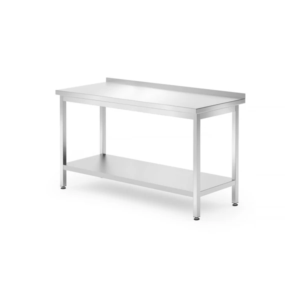 Fali asztal polccal – csavarozott, mélység: 700 mm, HENDI, Profi Line, 1400x700x(H)850mm