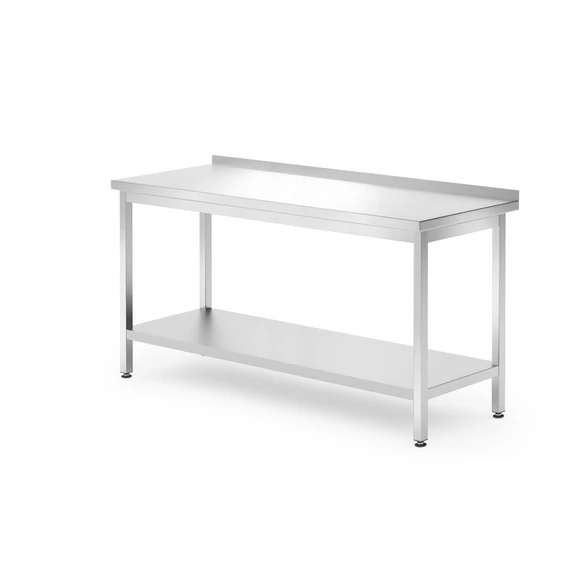 Fali asztal polccal – csavarozott, mélység: 700 mm, HENDI, Profi Line, 1600x700x(H)850mm