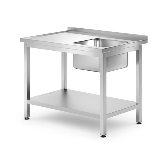 Mosogatóasztal polccal – csavarozott, mélység: 700 mm, HENDI, Profi Line, Jobb, 1000x700x(H)850mm
