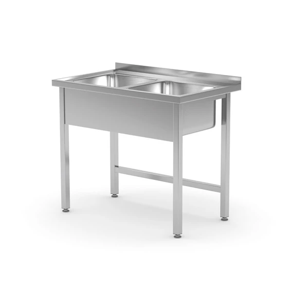Asztal 2 mosogatóval – hegesztett, HENDI, Kitchen Line, 1000x600x(H)850mm