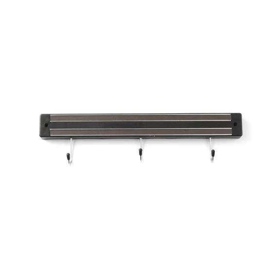 Késtartó mágnes akasztókkal, HENDI, 3 kampó, Fekete, (L)340mm